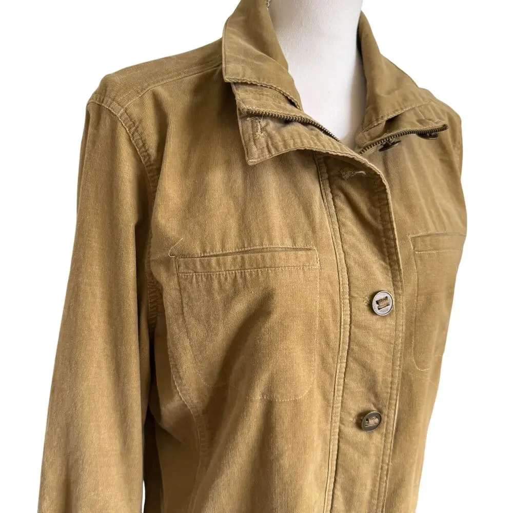 Sahalie Cord Corduroy Jacket L Large Brown Button Zip Pockets Cotton Stretch